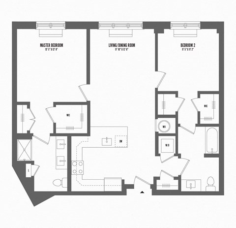 2 bedroom 1.5 bathroom Floor plan A at The Enclave, Jersey City, New Jersey